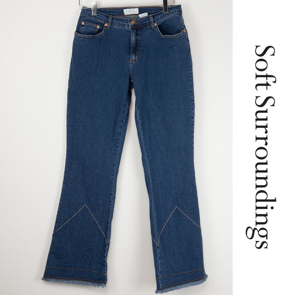 Soft Surroundings Jeans Fringe Hem Boot Cut Denim Stretch Blue Size Small